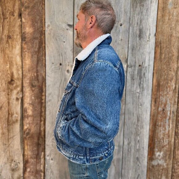 Levis San Francisco1970's Denim Blue Jean Sherpa Jacket Made in the USA Size 42 - Picture 7 of 9